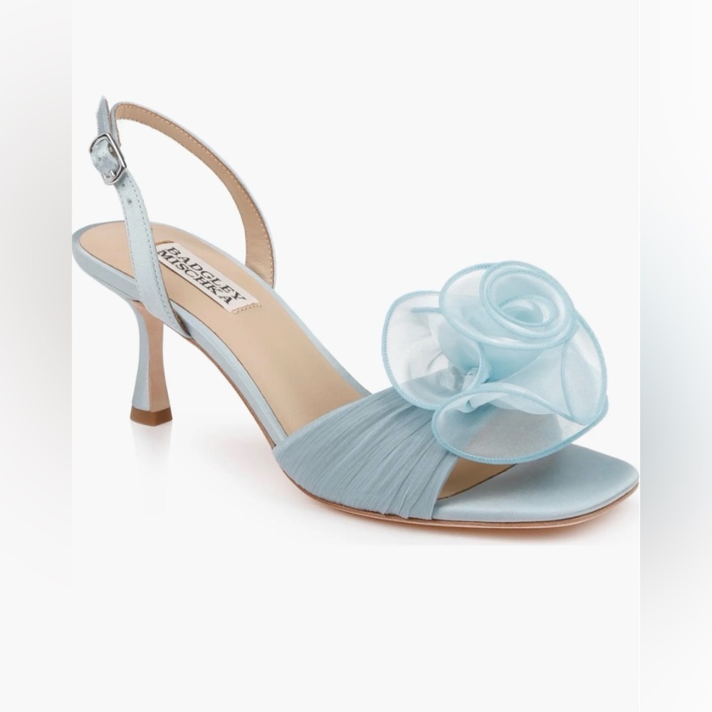 Badgley Mischka Collection Dora Slingback Sandal - Mist Blue Satin Size 9.5